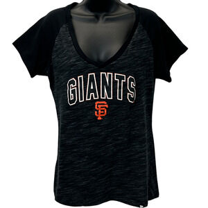 San Francisco SF Giants Womens T Shirt New Era MLB V Neck Black Tee XL X-Large